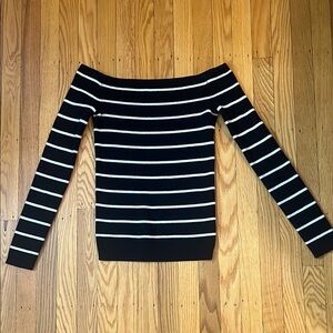 American Eagle Black and White Striped Off-Shoulder Sweater